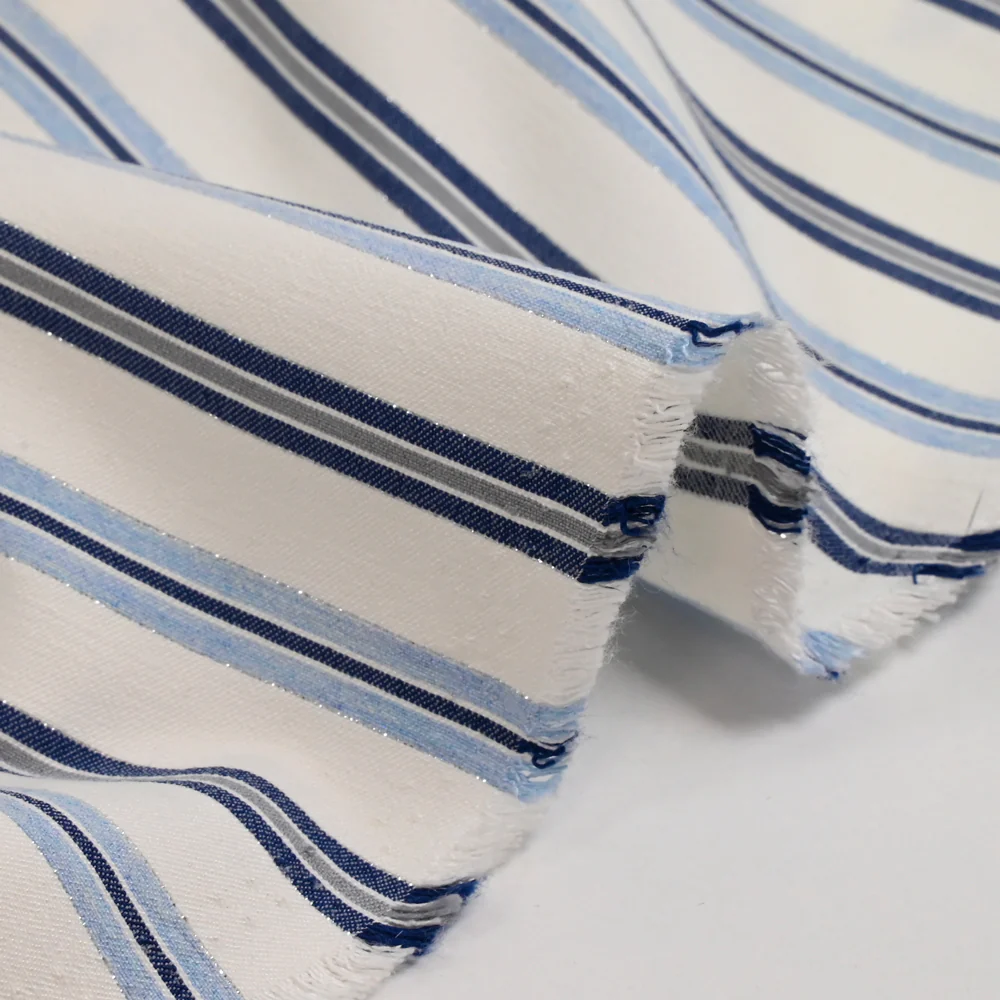 Bengaline polyviscose lurex rayé bleu - Image 5