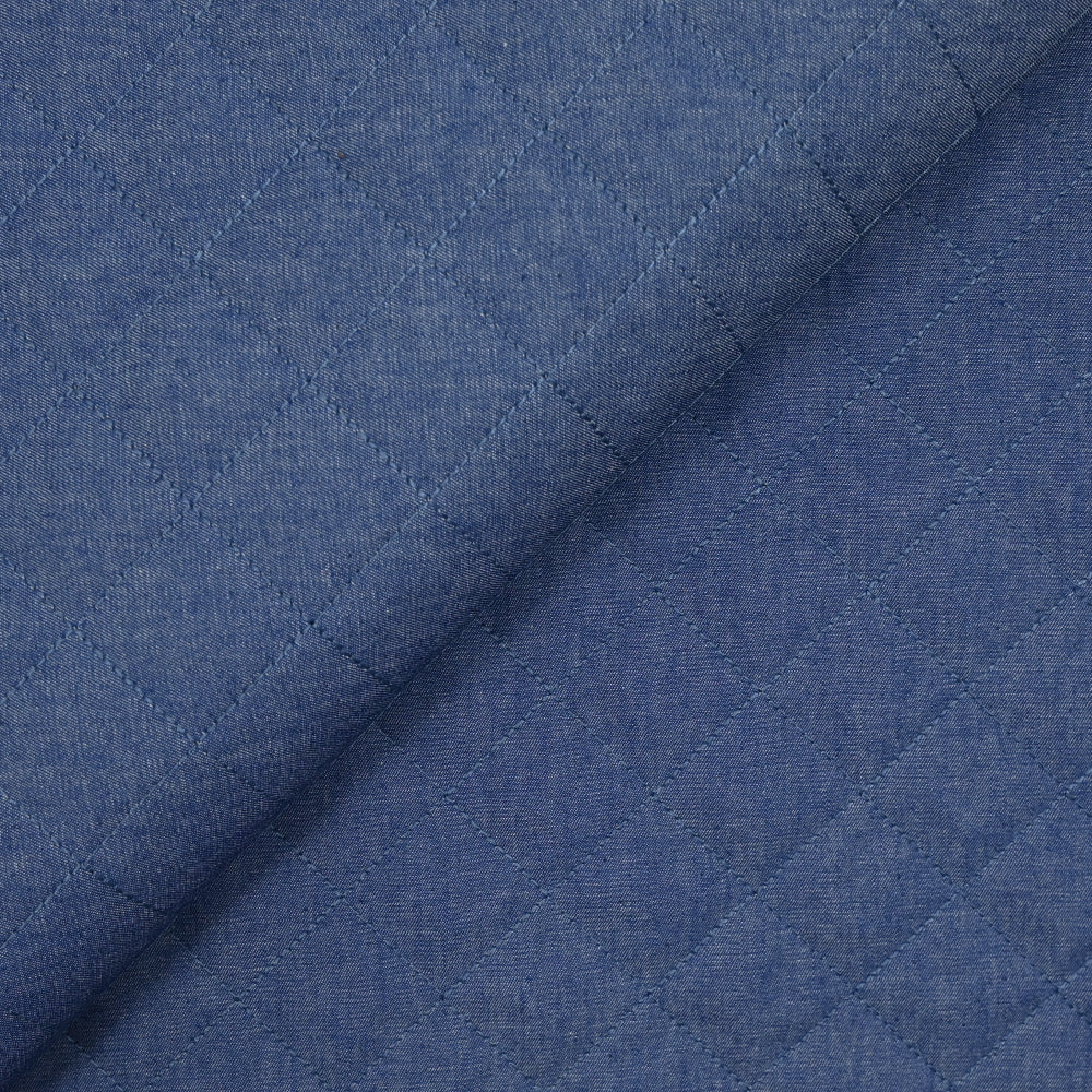 Chambray matelassé uni bleu - Image 4