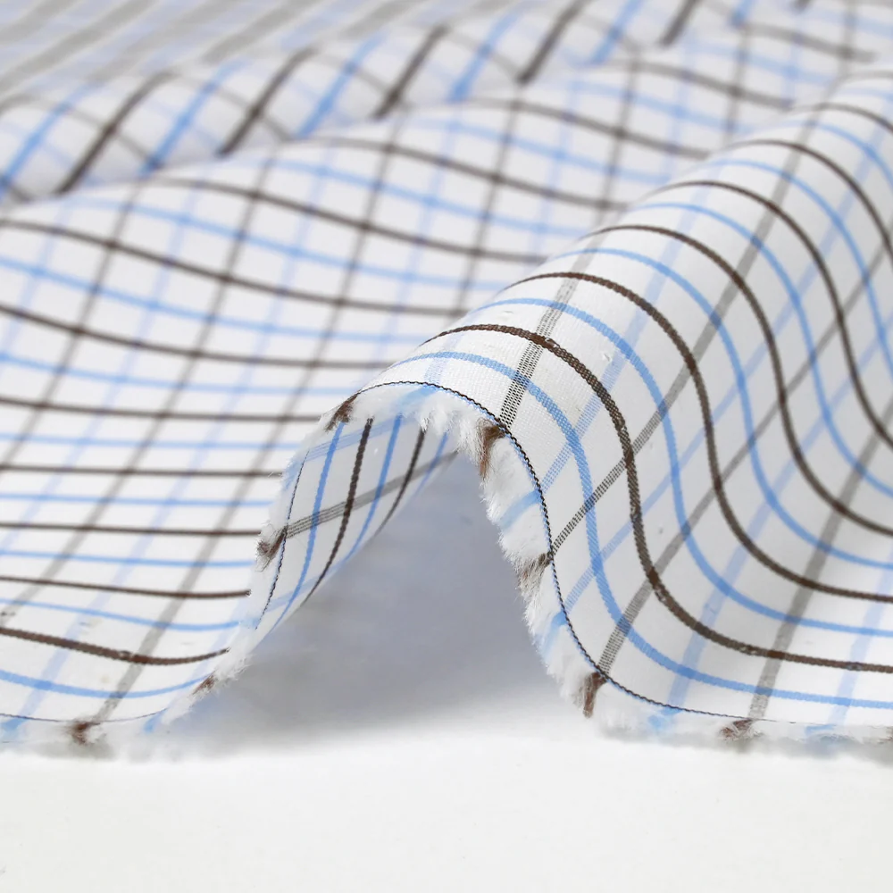 Coton chemise à carreaux marron et bleu fond blanc - Image 6