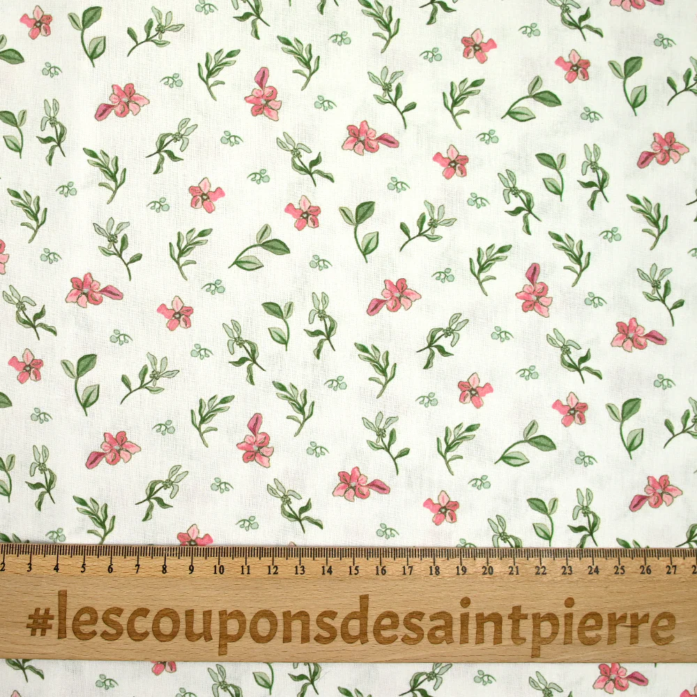 Coton imprimé envole céleste rose et vert fond blanc - Image 3