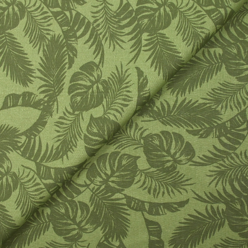 Coton imprimé envolée de feuilles fond vert - Image 4