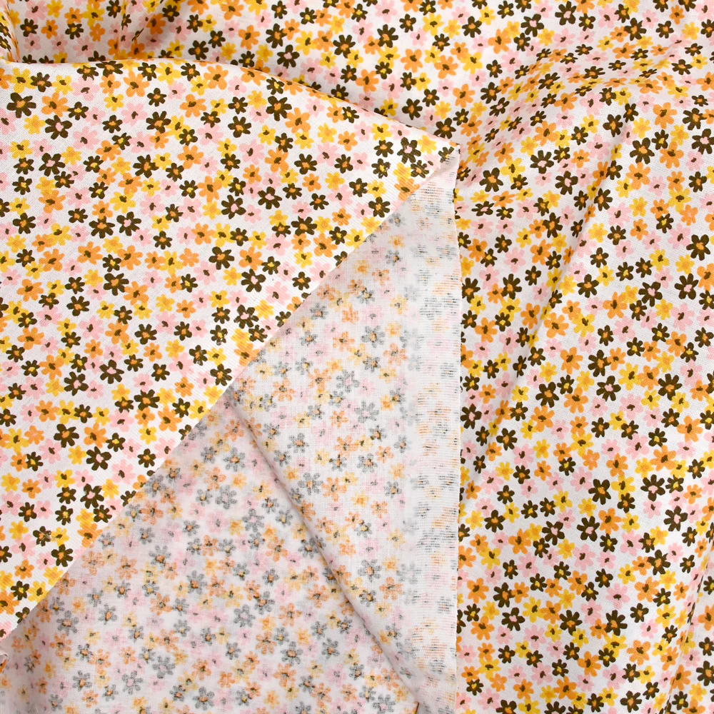 Coton imprimé fleurs de Chantale rose et orange - Image 4