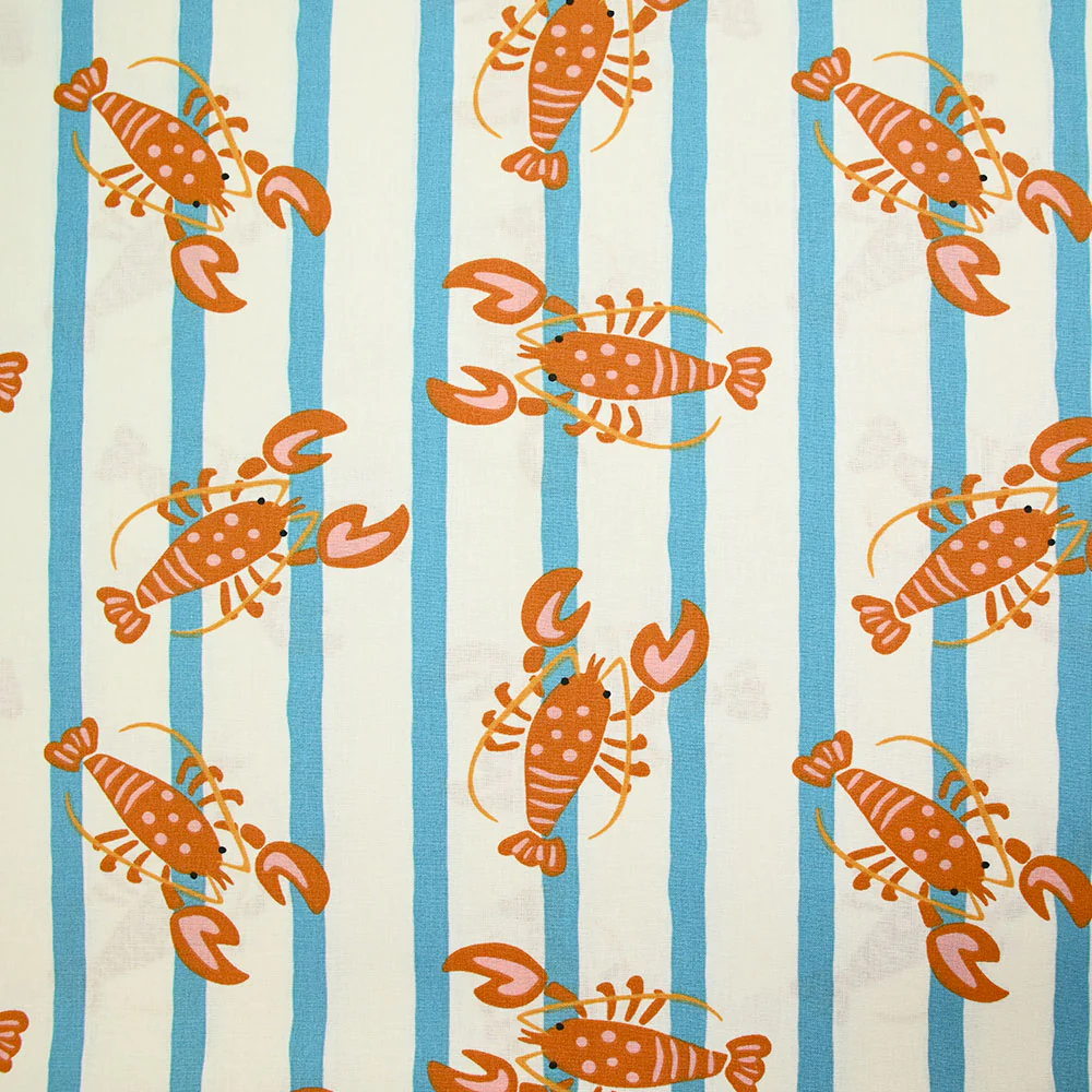 Coton imprimé homard et rayure bleue fond écru - Image 4