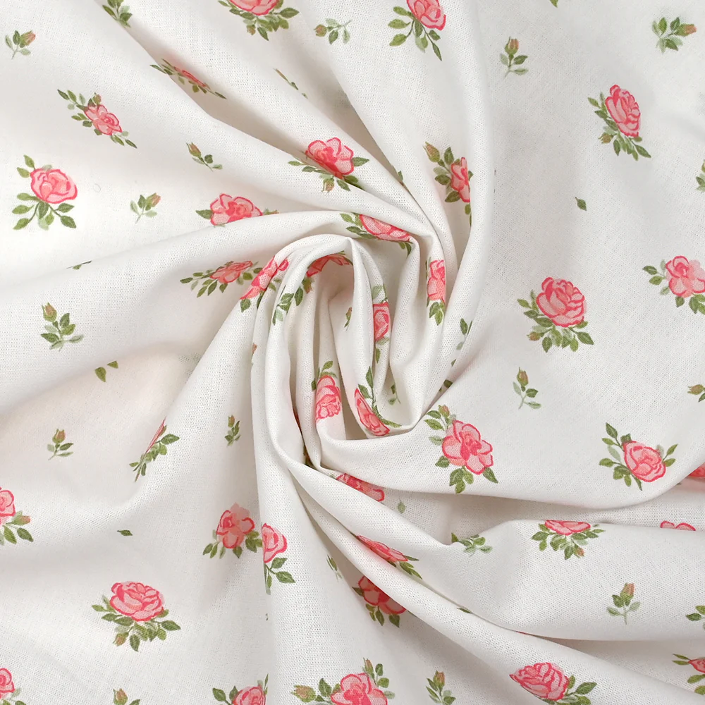 Coton imprimé les fleurs de Lou rose fond blanc - Image 2