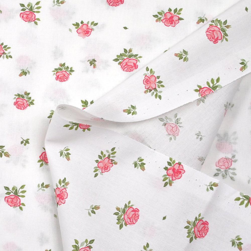 Coton imprimé les fleurs de Lou rose fond blanc - Image 5