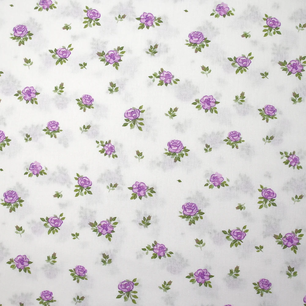 Coton imprimé les fleurs de Lou violet fond blanc