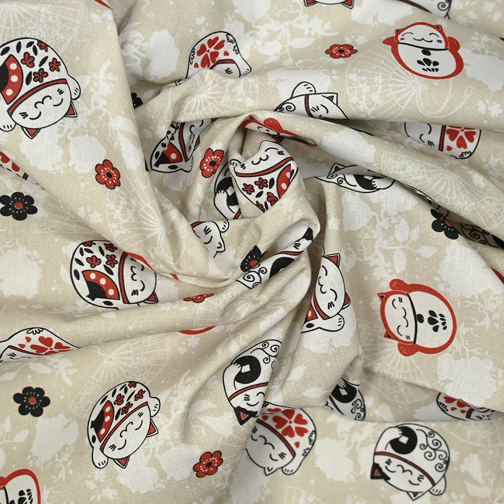Coton imprimé miaou miaou fond beige - Image 2