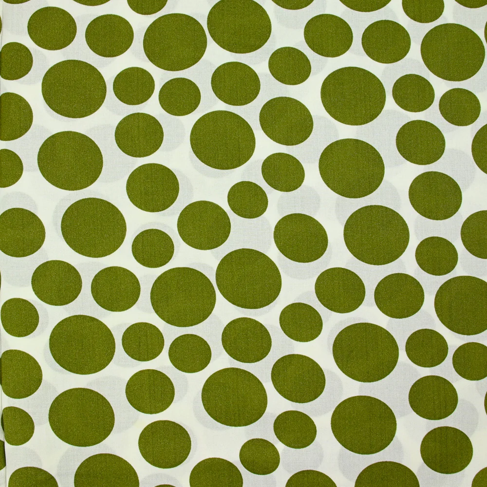 Coton imprimé pois kaki fond blanc cassé