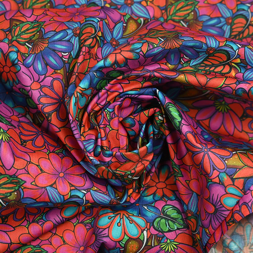 Coton imprimé rayon de soleil rose et bleu - Image 2