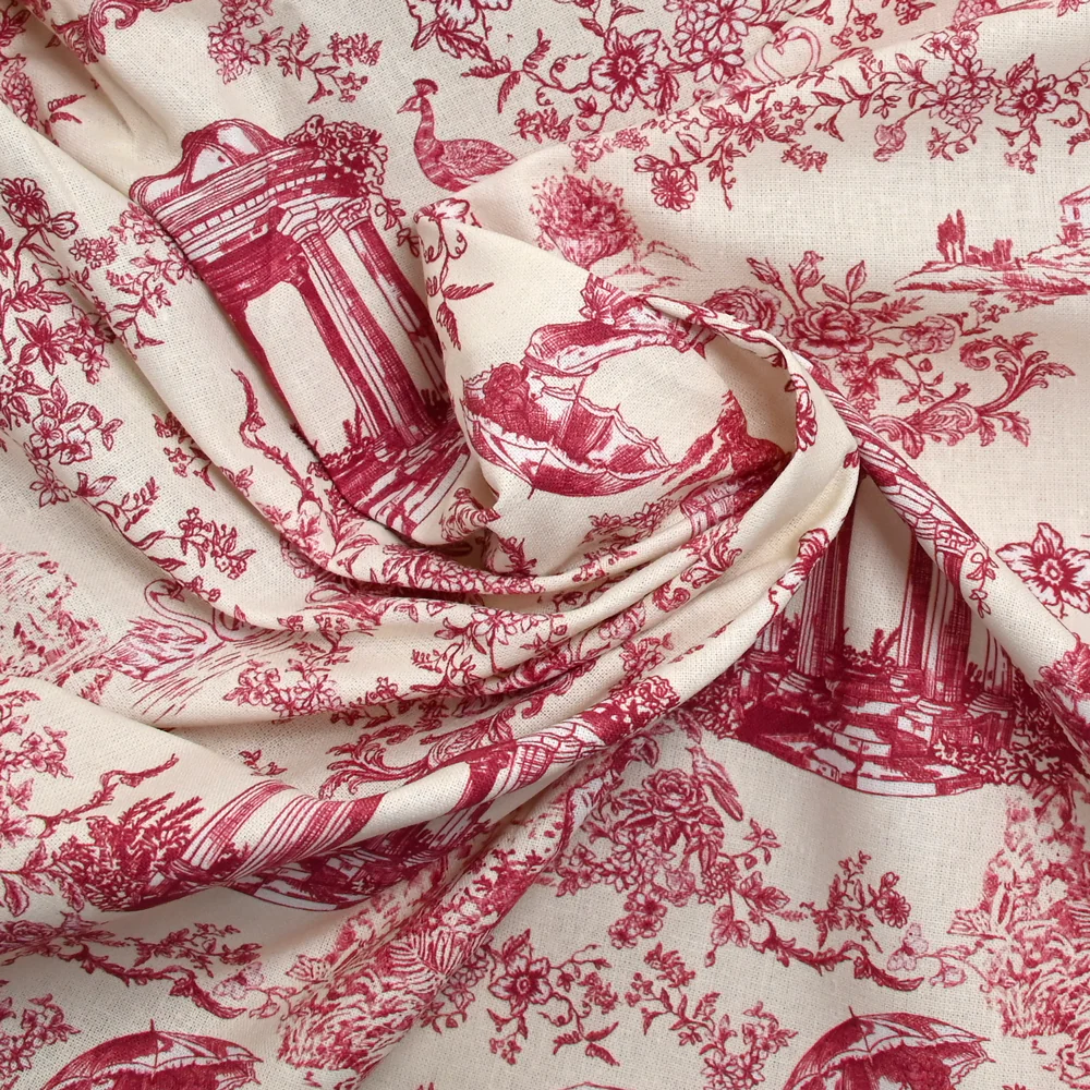 Coton imprimé toile de Jouy Maël bordeaux fond écru - Image 2