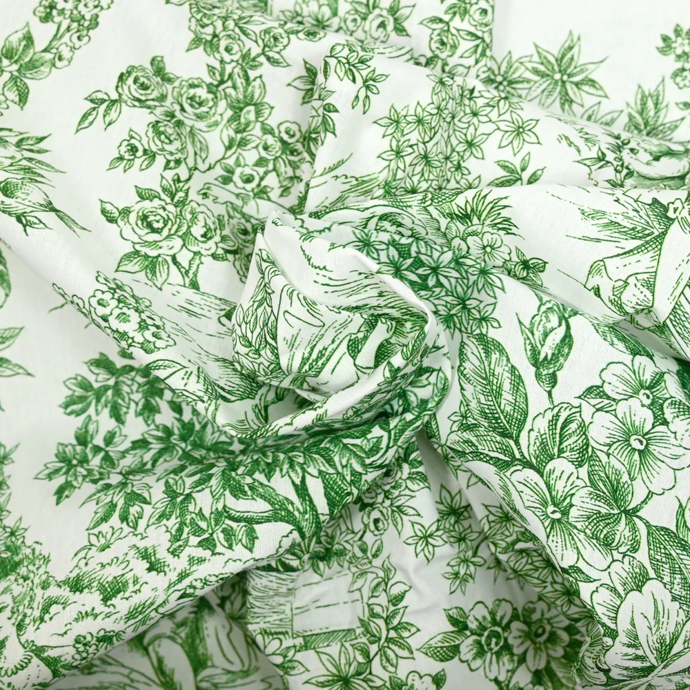 Coton imprimé toile de jouy vert - Image 2