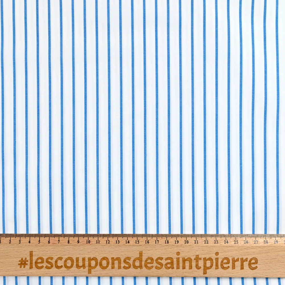 Coton rayé 1 cm bleu et blanc - Image 3