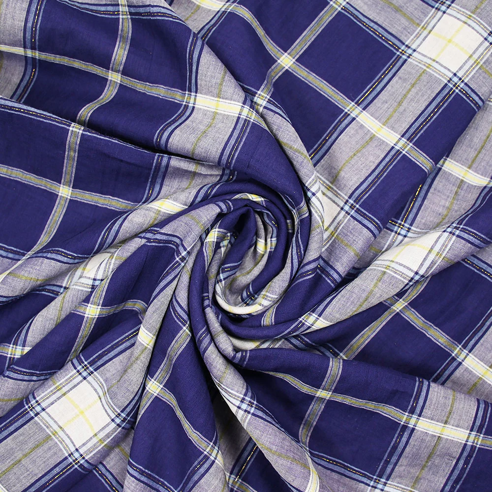 Coton tissé-teint carreaux lurex doré fond bleu marine - Image 2