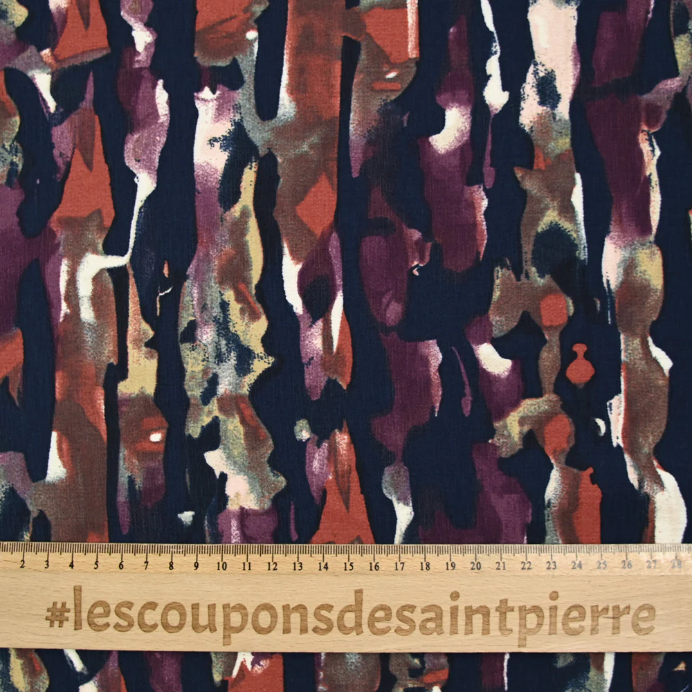 Crêpe viscose ottoman imprimé flaque violet fond marine - Image 4