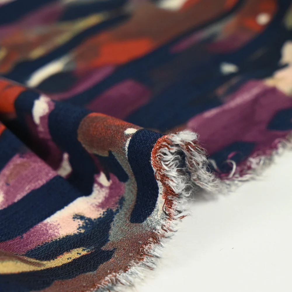 Crêpe viscose ottoman imprimé flaque violet fond marine - Image 7