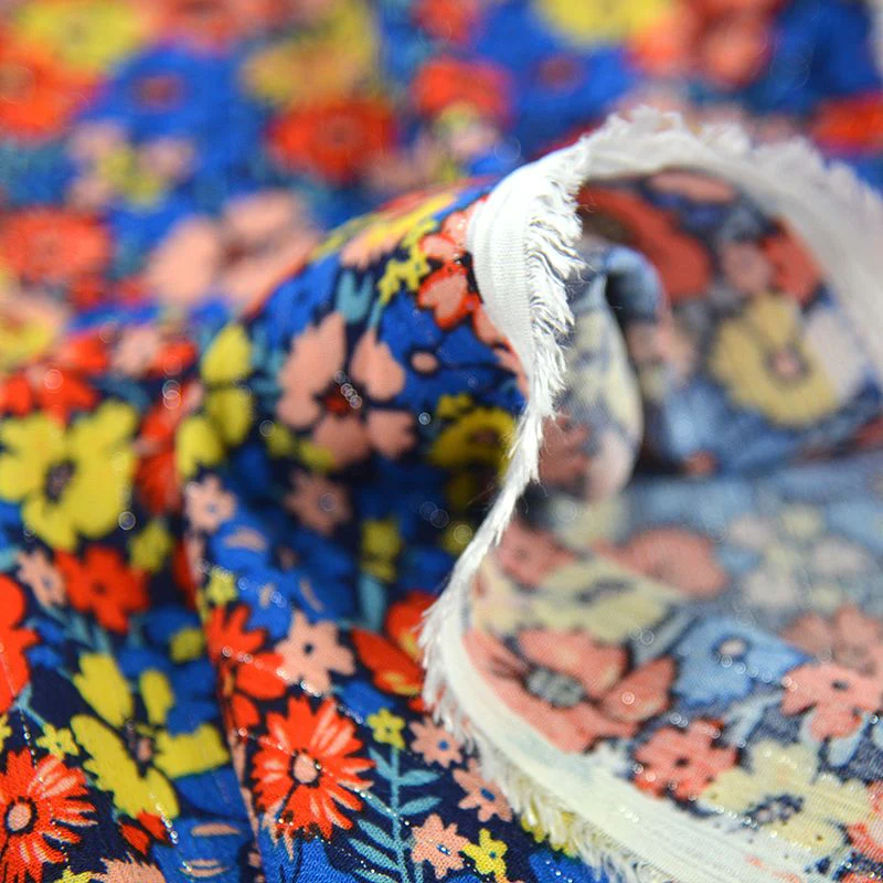 Crépon viscose lurex bouquet bleu - Image 5