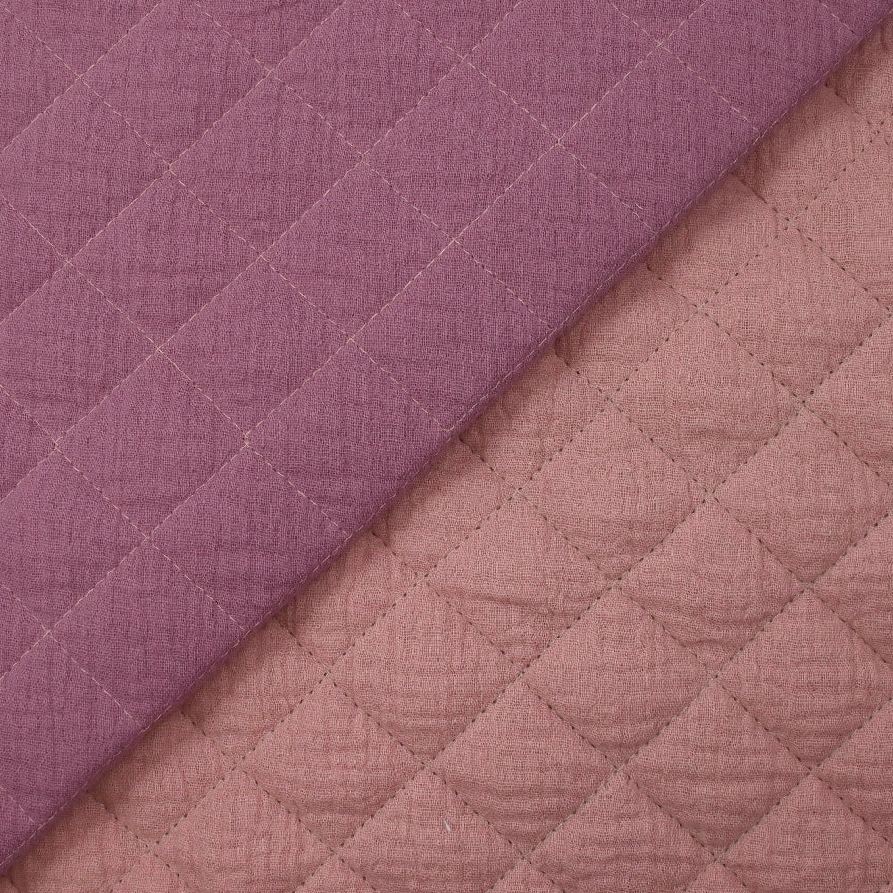 Double gaze matelassée double face mauve et rose au mètre