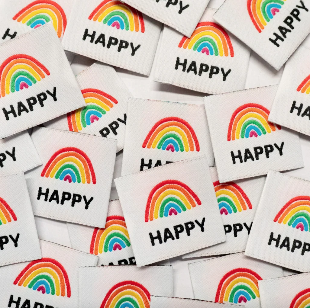 Étiquettes tissées "Happy " x 5