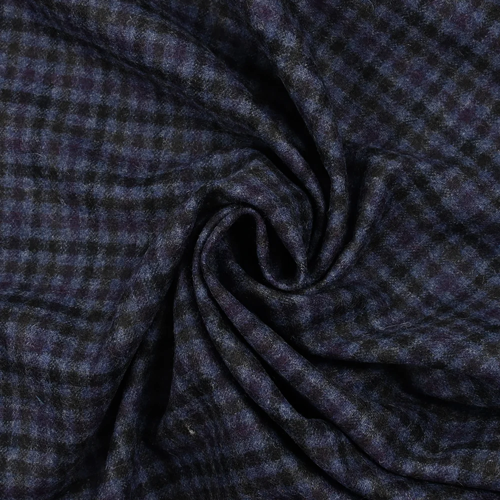 Flanelle de laine mélangée à carreaux fond marine - Image 2