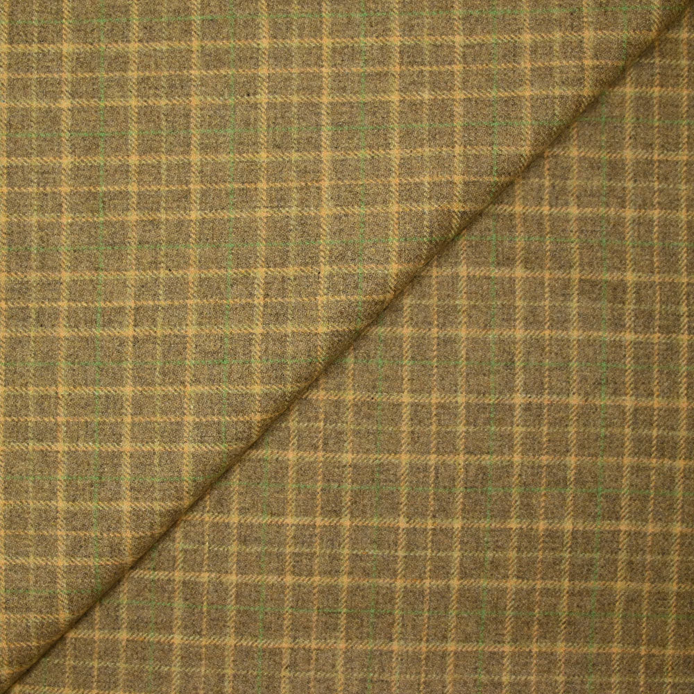 Flanelle laine mélangée carreaux jaune et vert fond beige