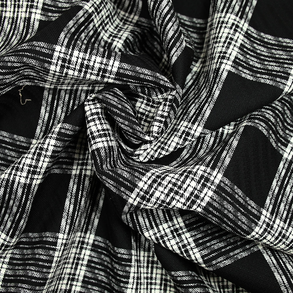 Jacquard de laine mélangée à carreaux écru fond noir - Image 2