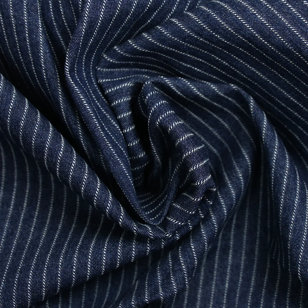 Jean’s coton extensible à rayures tissées fond bleu marine - Image 2