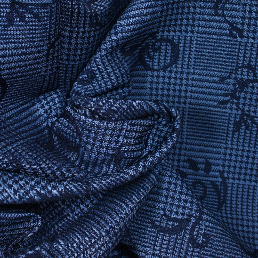 Jacquard polyviscose prince de galles fond marine - Image 2