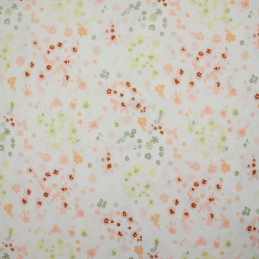 Jersey de coton imprimé fleuri rose et vert fond blanc cassé - Image 4