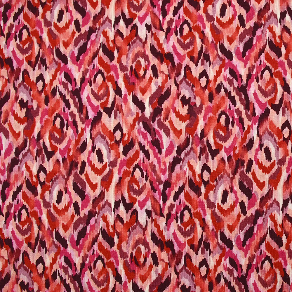 Jersey de viscose imprimé ikat fond rose clair