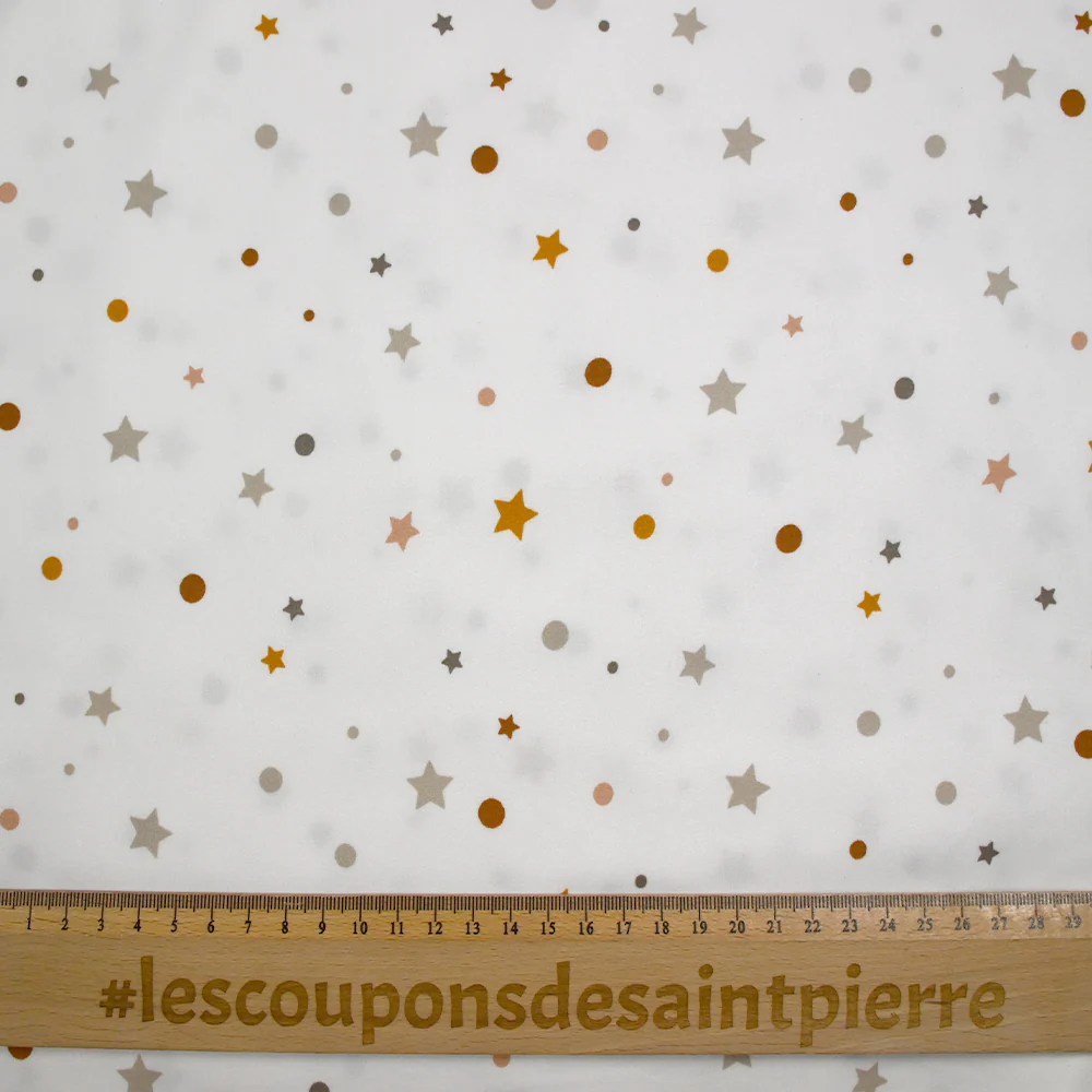Jersey tout doux imprimé pois et étoiles fond blanc cassé - Image 3