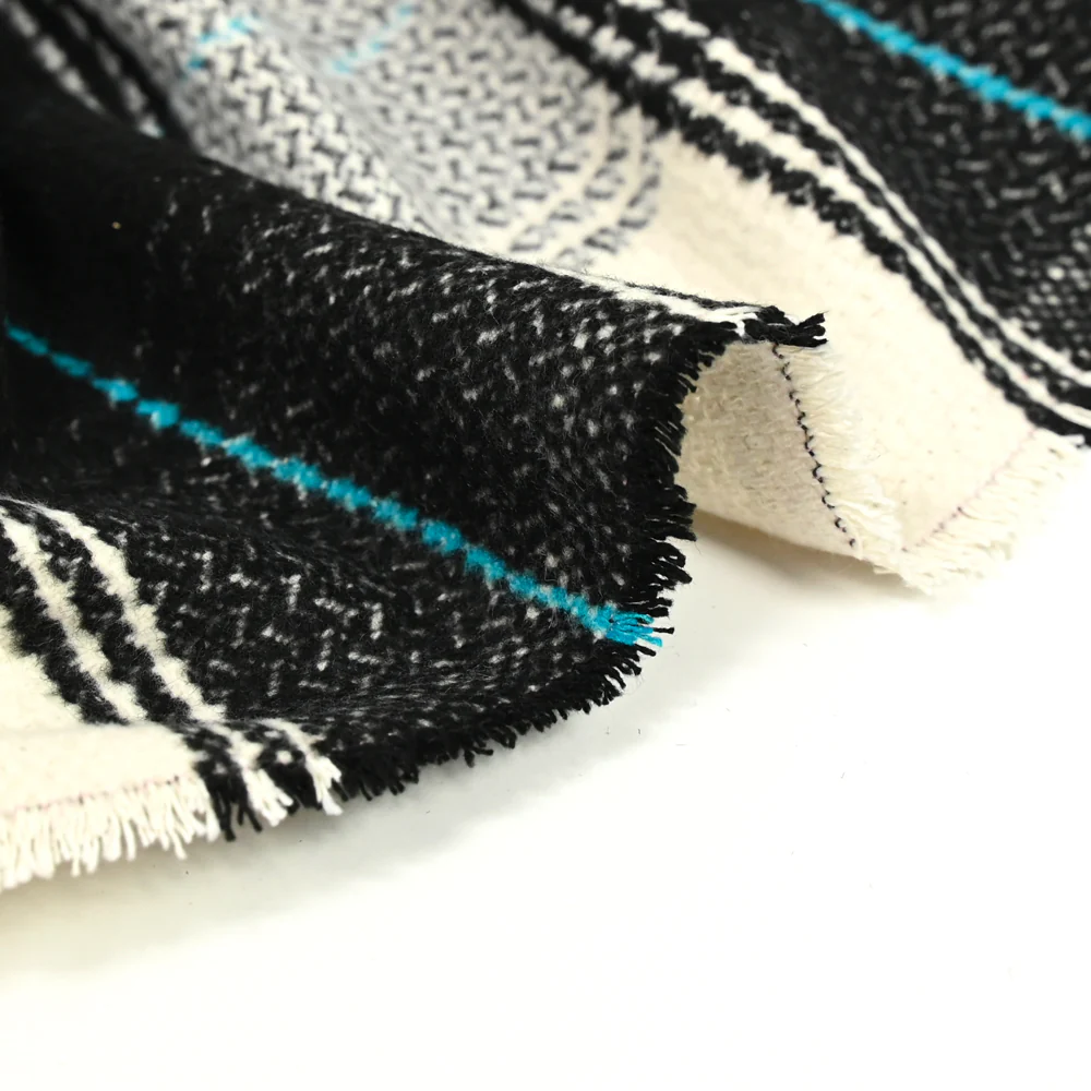 Lainage polyester à carreaux noir ligne turquoise - Image 5