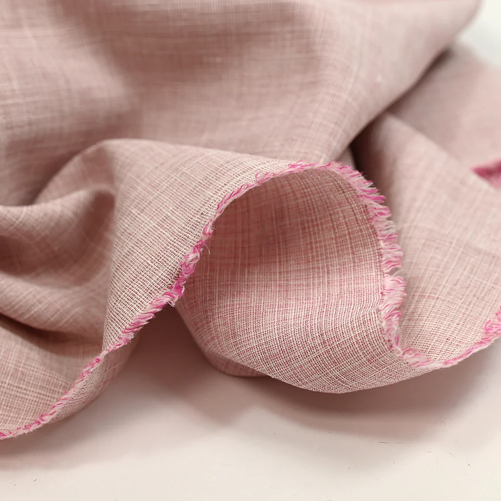 Lin et coton tissé-teint blanc, taupe et rose - Image 4