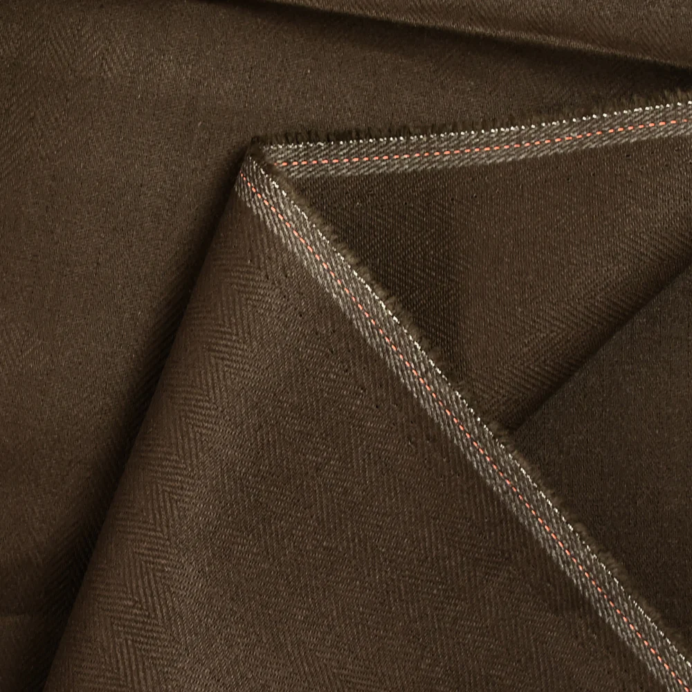 Lin et coton uni chevron marron - Image 3