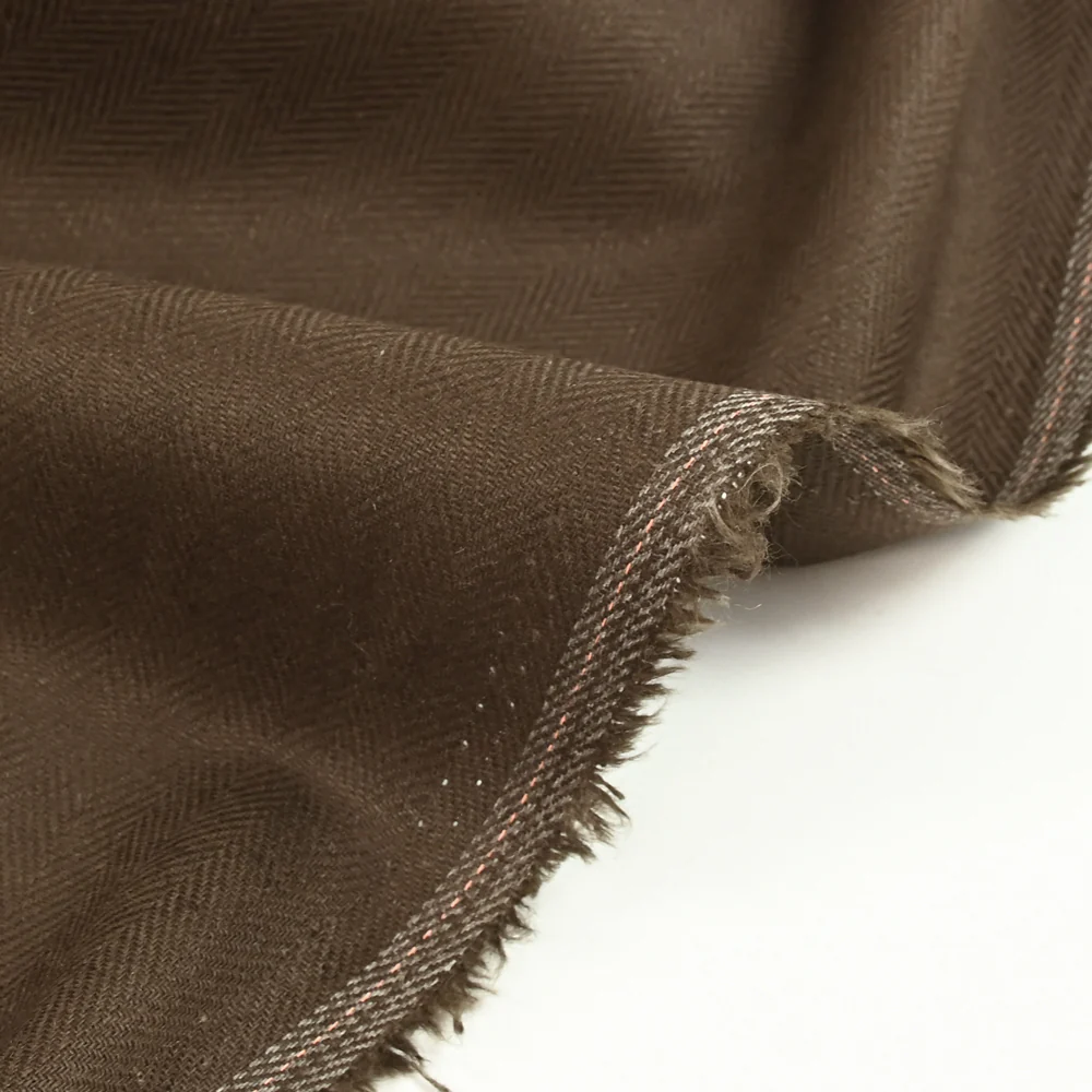 Lin et coton uni chevron marron - Image 4