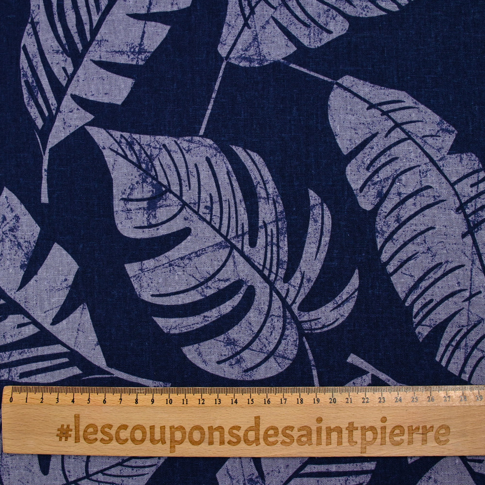 Lin viscose imprimé monstera et palmier fond marine - Image 3