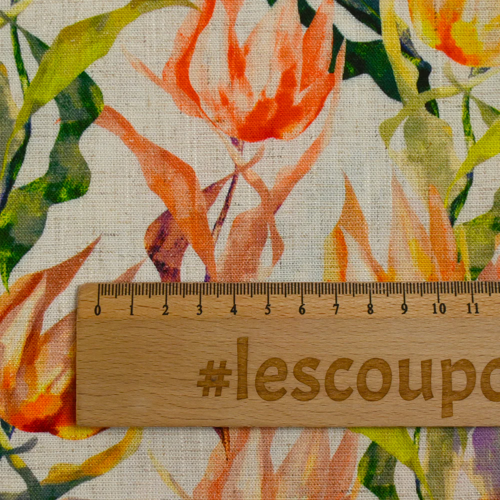 Lin viscose imprimé tulipe fond écru - Image 3