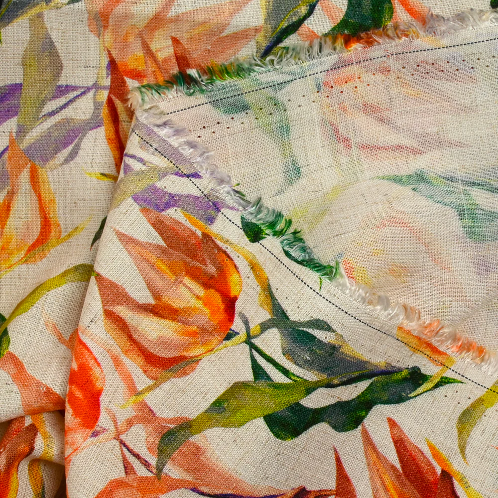 Lin viscose imprimé tulipe fond écru - Image 4