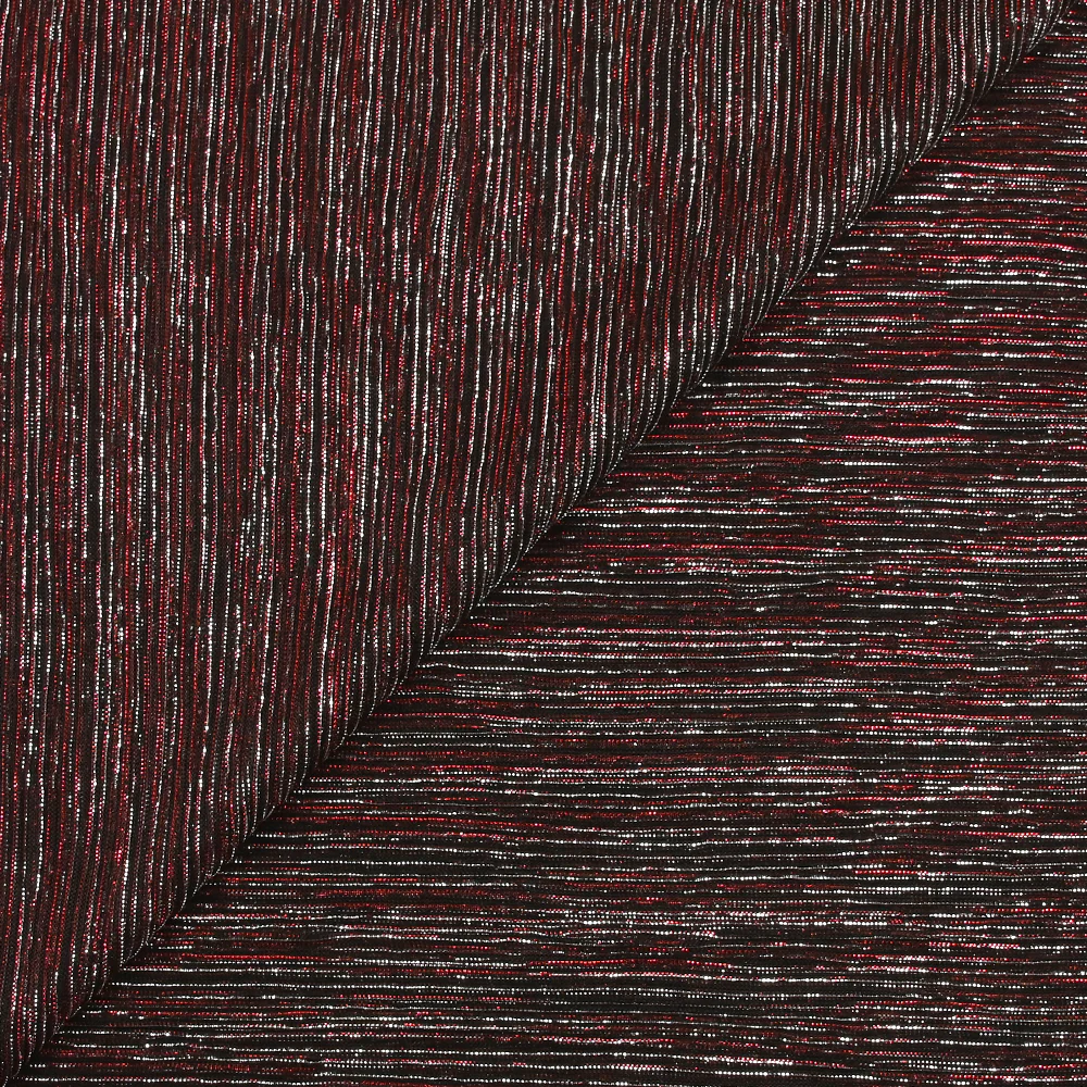 Maille fine plissée Lurex rouge et argent fond noir
