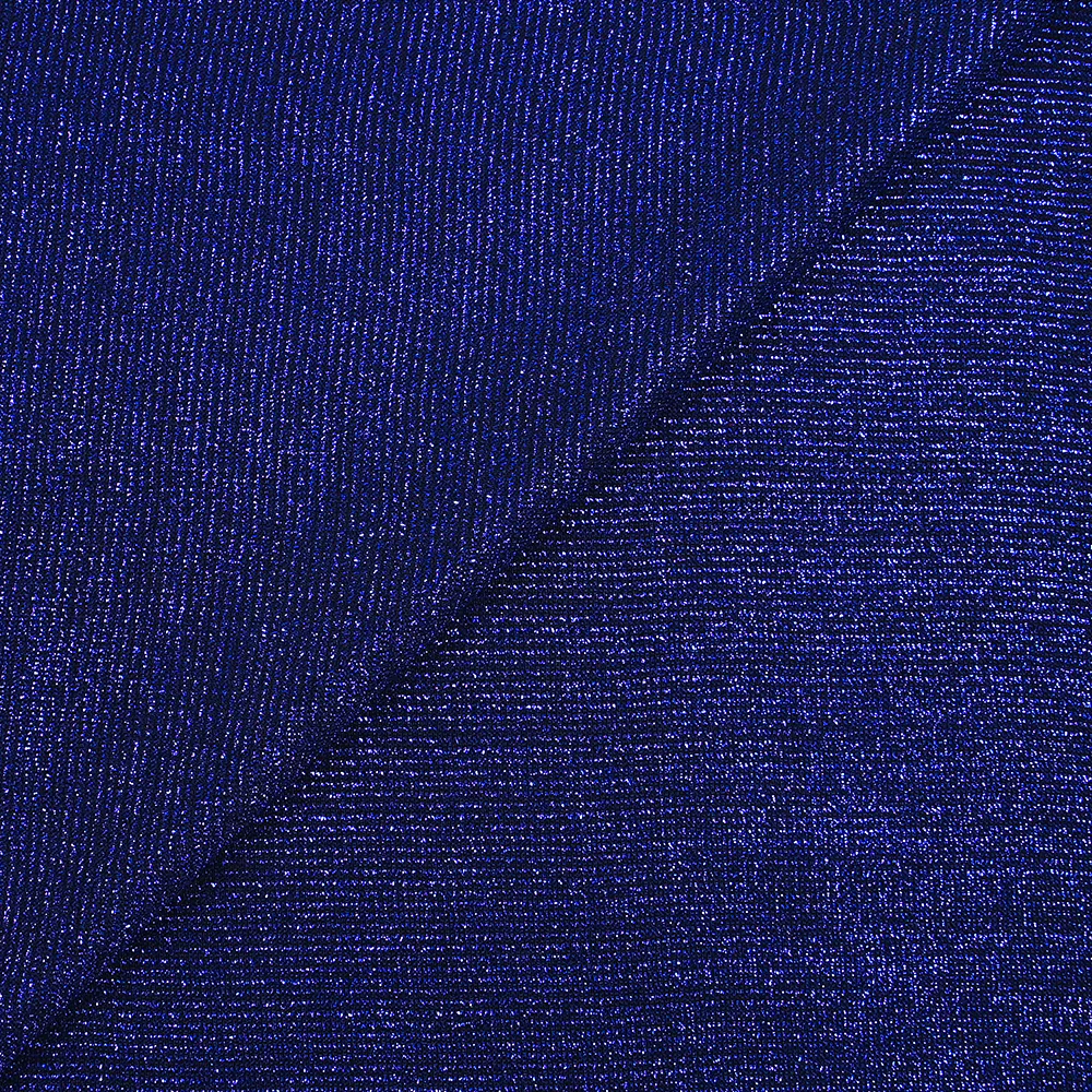 Maille fine rayure Lurex bleu roi fond noir