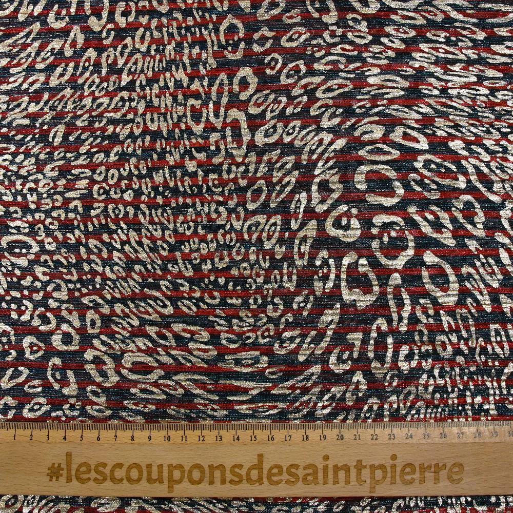 Maille Lurex fine plissée léopard doré fond rouge et turquoise - Image 3