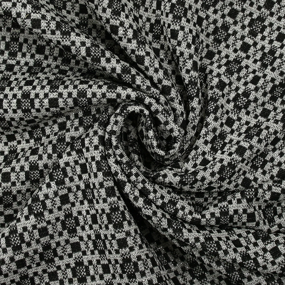 Maille Milano polyester Lurex carré graphique noir et blanc - Image 2
