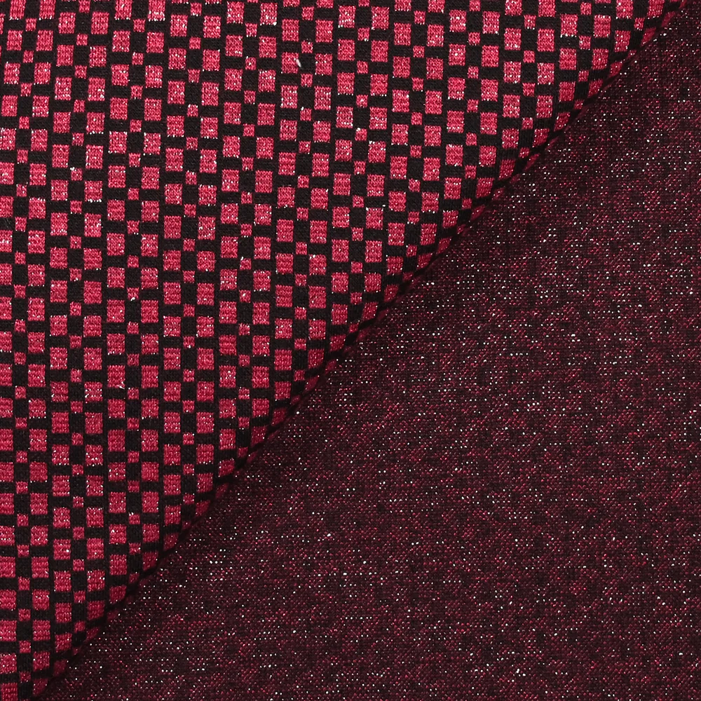 Maille Milano polyviscose Lurex damier déstructuré rouge - Image 4