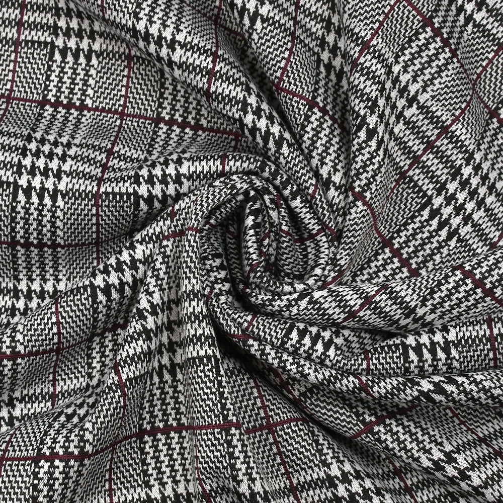 Maille Milano prince-de-galles ligne lie de vin fond noir et blanc - Image 2