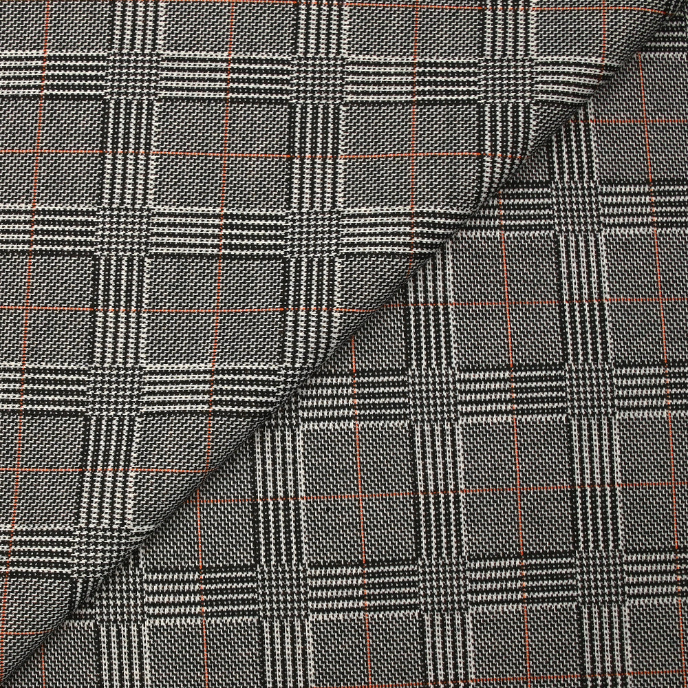 Maille Milano prince-de-galles ligne orange fond noir et blanc