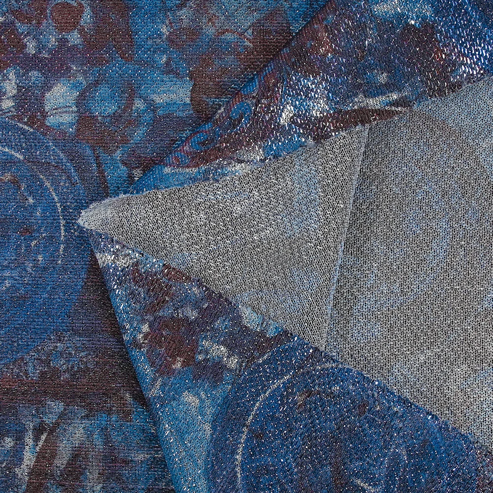 Maille polyester lamée nature morte marron rosé et bleu - Image 5