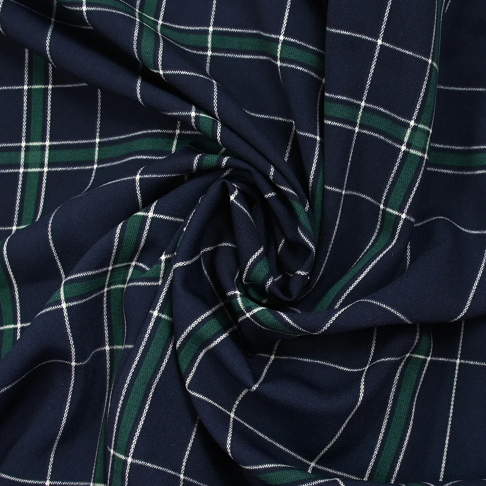 Microfibre imprimée polyester à carreaux écossais fond marine - Image 2