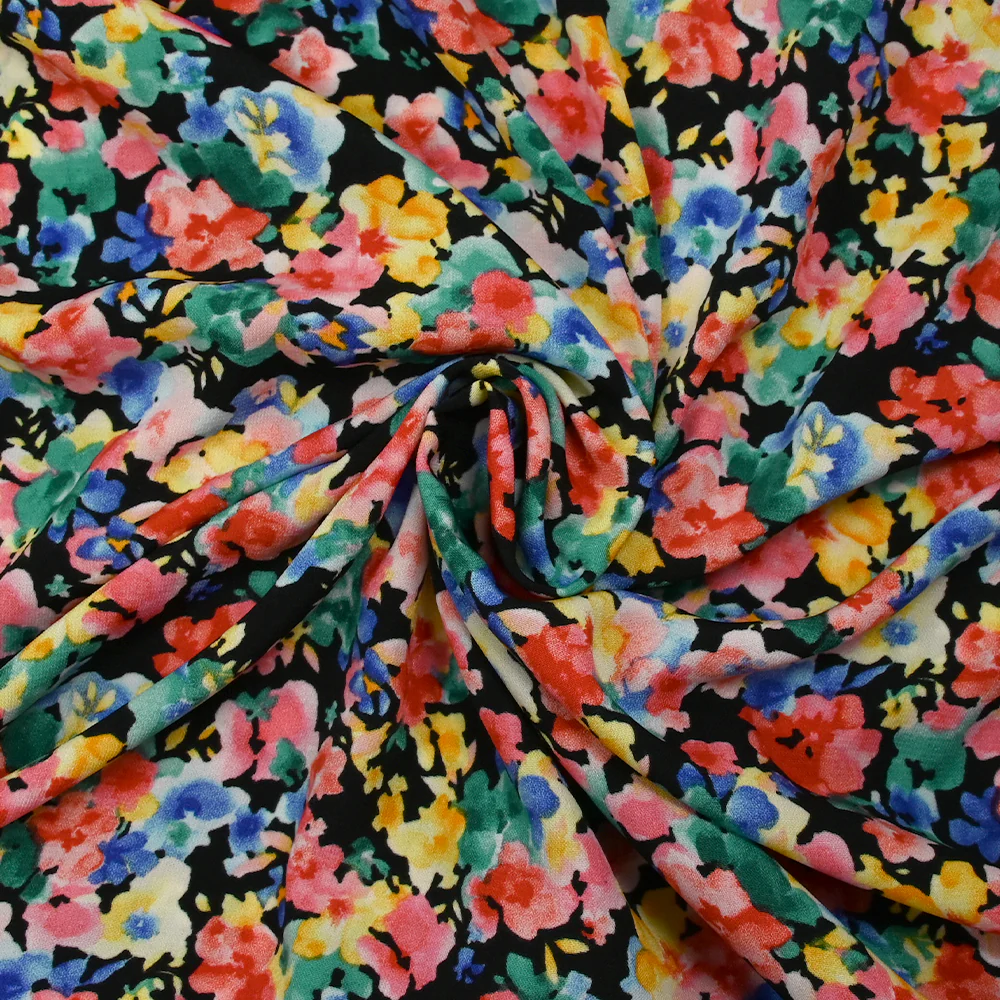 Microfibre imprimée polyester fleurs Nadège fond noir - Image 2