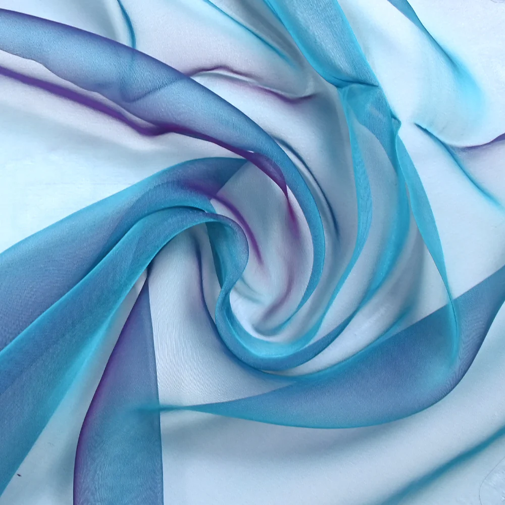 Mousseline 100% soie unie bleu changeant violet - Image 2