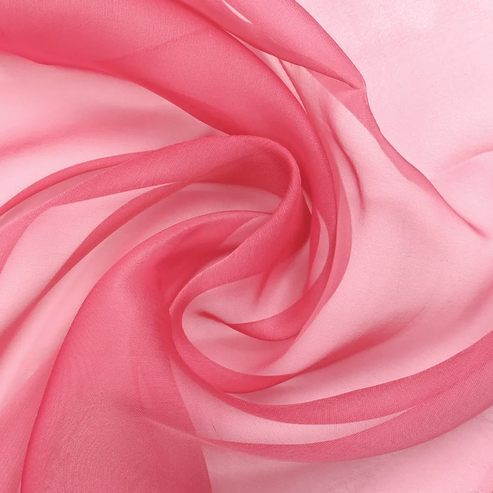Mousseline 100% soie unie framboise changeant fuchsia - Image 2