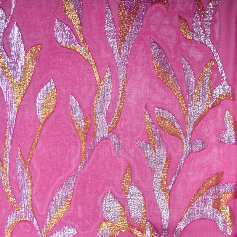 Mousseline de Soie dévorée Tlija or et argent fond fuchsia - Image 5